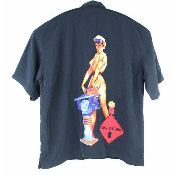 J/E/T JET STRTWR Hot Chick Construction Worker Size XL Black Camp Shirt JackHamr - Picture 2 of 8
